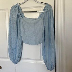 Urban Outfitters - Women's Balloon Sleeve Crop Top | Light Blue Longsleeve | Siz